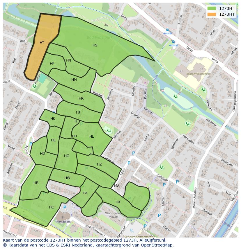 Afbeelding van het postcodegebied 1273 HT op de kaart.