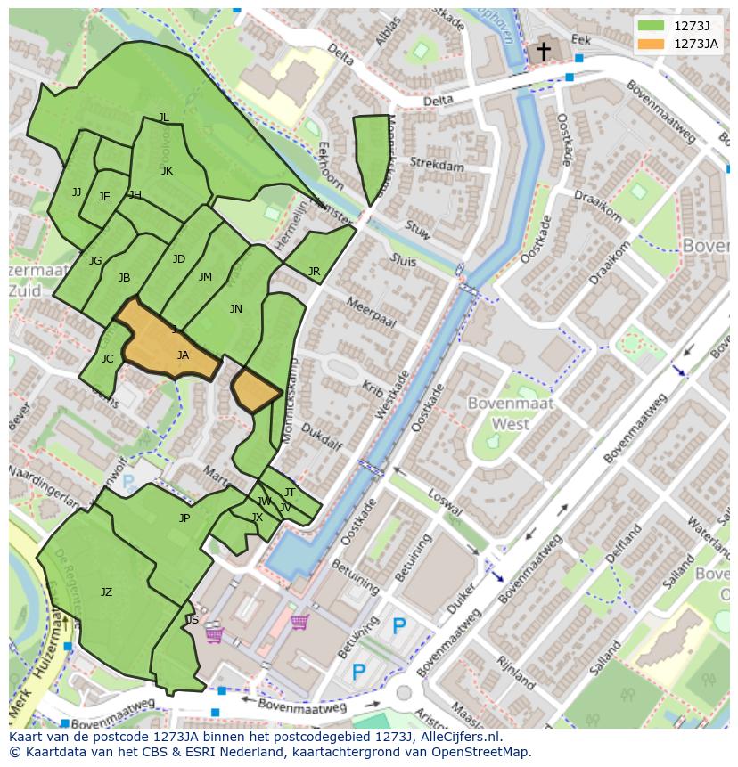 Afbeelding van het postcodegebied 1273 JA op de kaart.