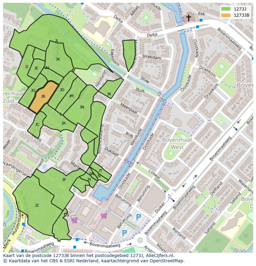 Afbeelding van het postcodegebied 1273 JB op de kaart.