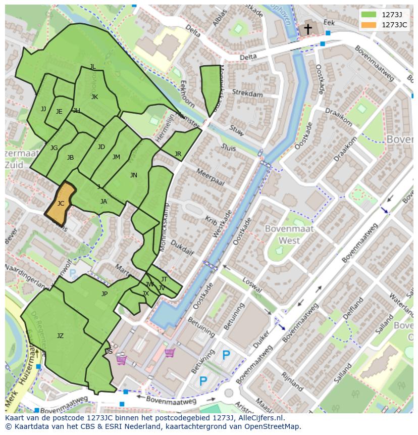 Afbeelding van het postcodegebied 1273 JC op de kaart.