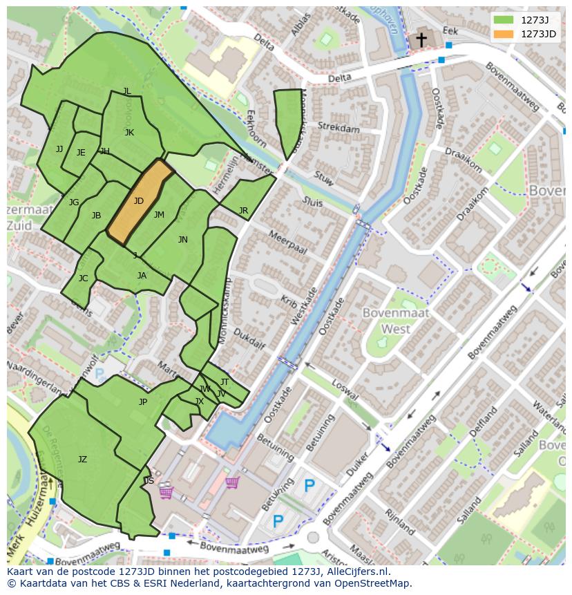 Afbeelding van het postcodegebied 1273 JD op de kaart.