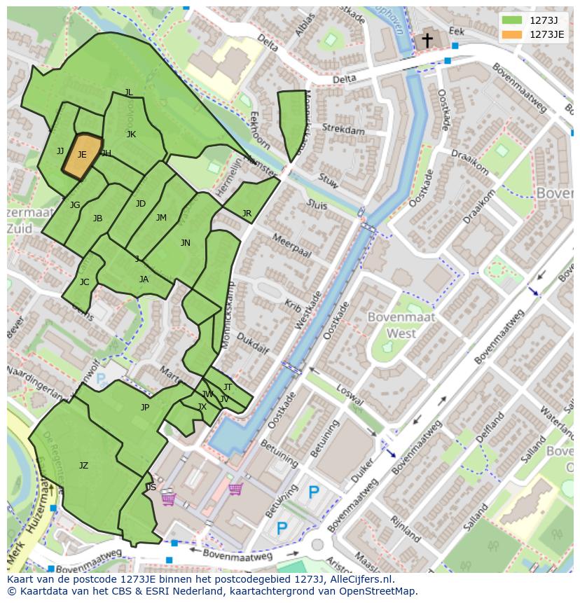 Afbeelding van het postcodegebied 1273 JE op de kaart.