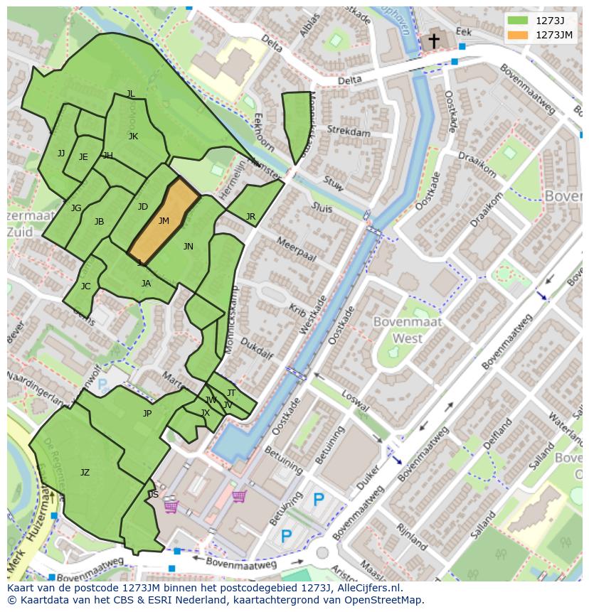 Afbeelding van het postcodegebied 1273 JM op de kaart.