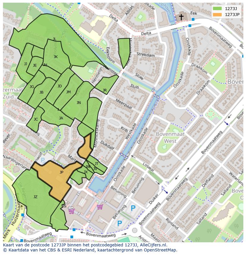 Afbeelding van het postcodegebied 1273 JP op de kaart.