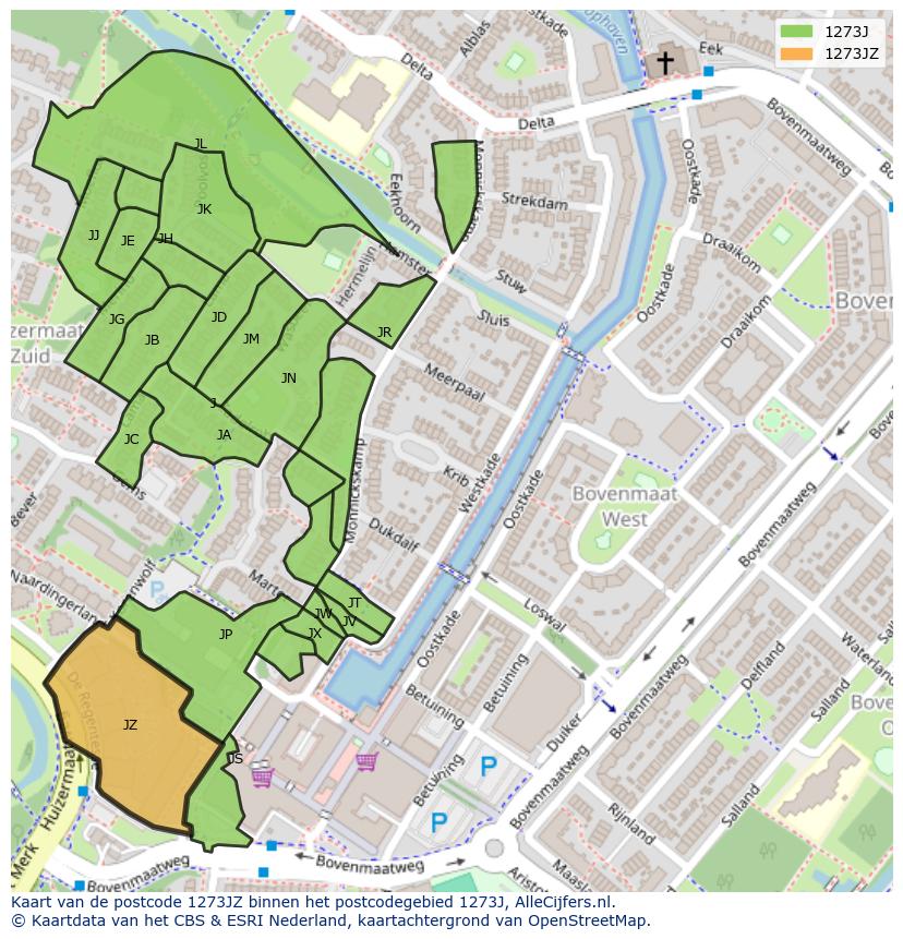 Afbeelding van het postcodegebied 1273 JZ op de kaart.