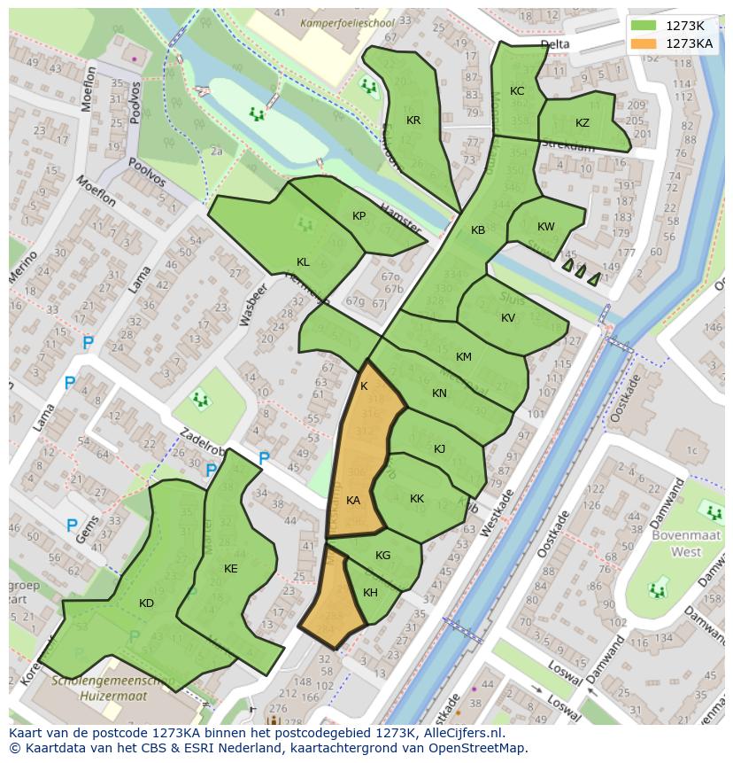 Afbeelding van het postcodegebied 1273 KA op de kaart.