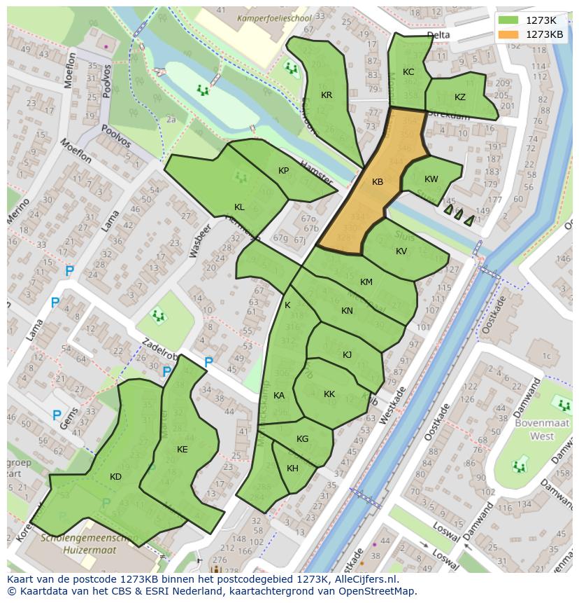 Afbeelding van het postcodegebied 1273 KB op de kaart.