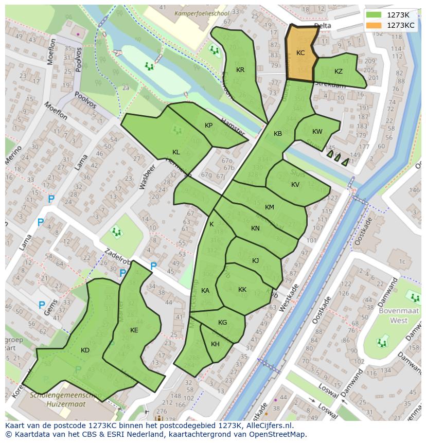 Afbeelding van het postcodegebied 1273 KC op de kaart.