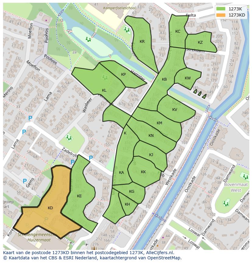 Afbeelding van het postcodegebied 1273 KD op de kaart.