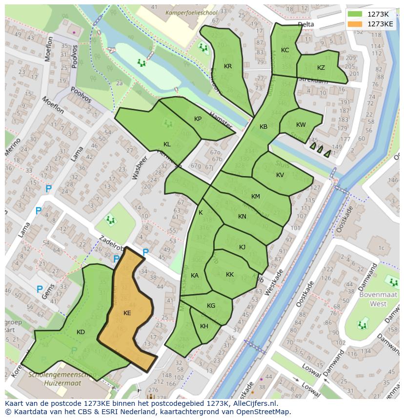 Afbeelding van het postcodegebied 1273 KE op de kaart.