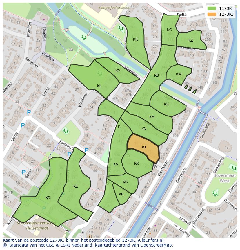 Afbeelding van het postcodegebied 1273 KJ op de kaart.