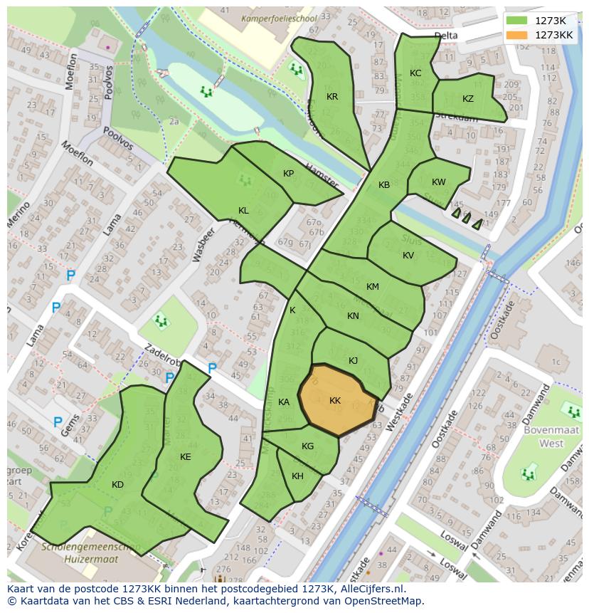 Afbeelding van het postcodegebied 1273 KK op de kaart.