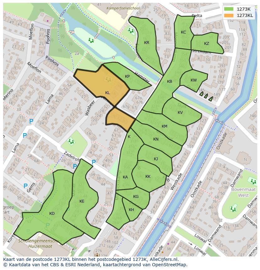 Afbeelding van het postcodegebied 1273 KL op de kaart.