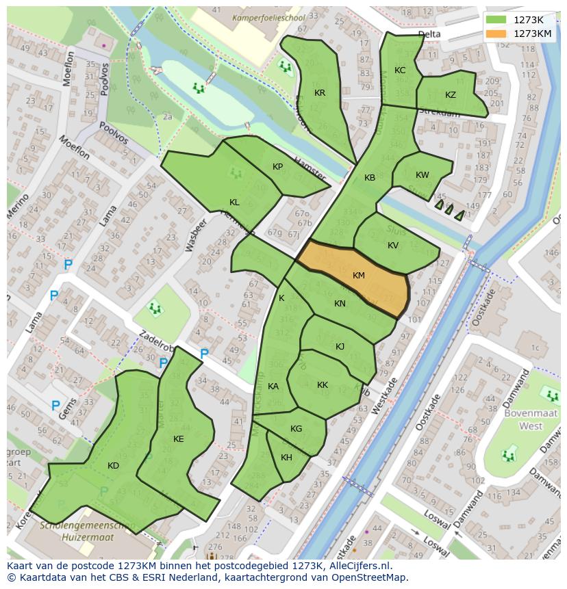 Afbeelding van het postcodegebied 1273 KM op de kaart.