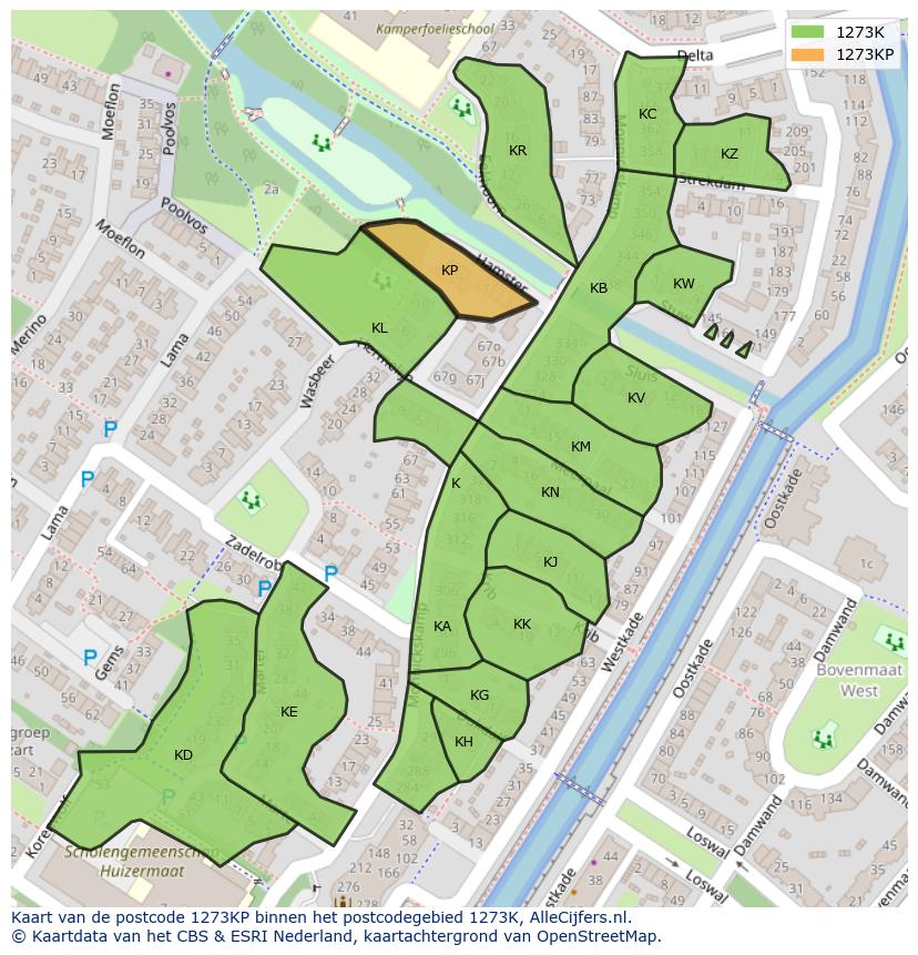 Afbeelding van het postcodegebied 1273 KP op de kaart.