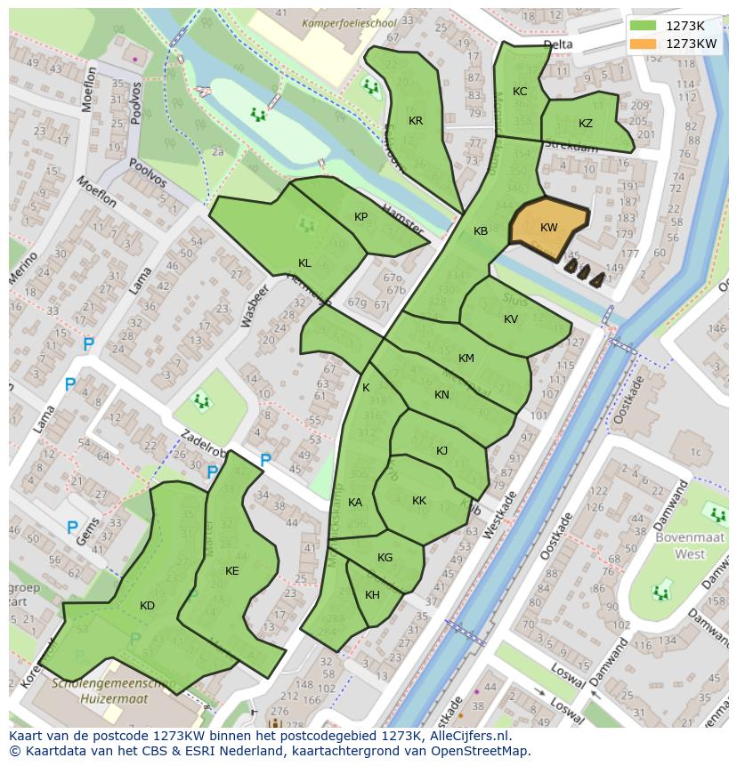 Afbeelding van het postcodegebied 1273 KW op de kaart.