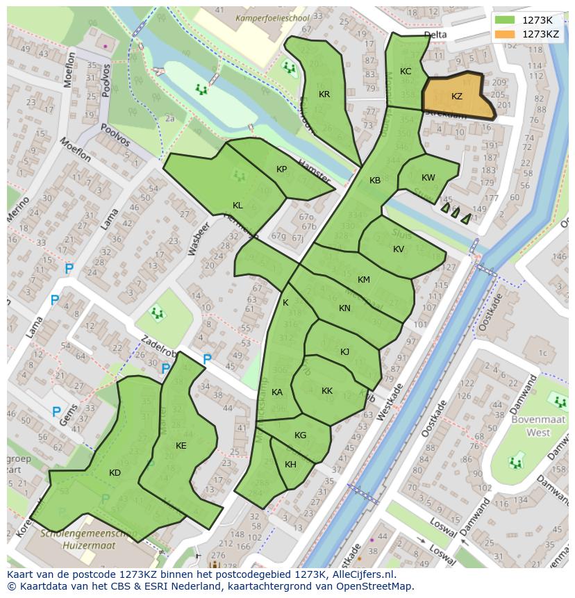 Afbeelding van het postcodegebied 1273 KZ op de kaart.
