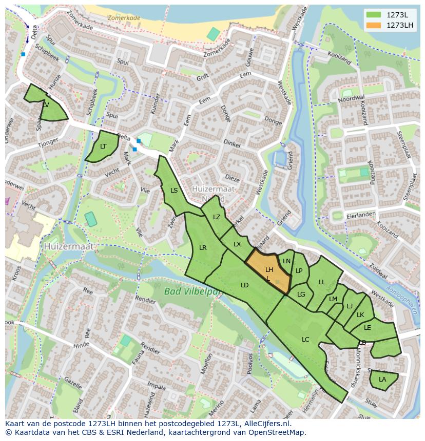 Afbeelding van het postcodegebied 1273 LH op de kaart.