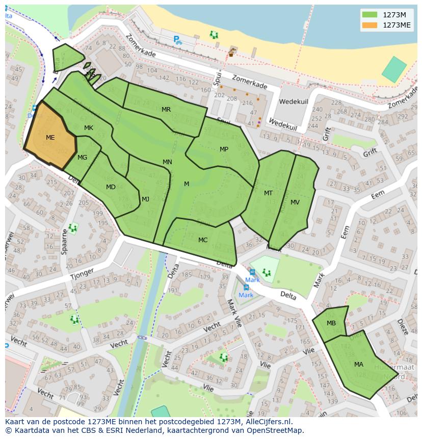 Afbeelding van het postcodegebied 1273 ME op de kaart.