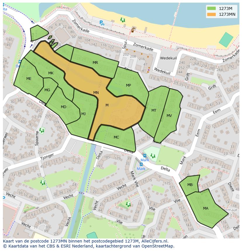 Afbeelding van het postcodegebied 1273 MN op de kaart.