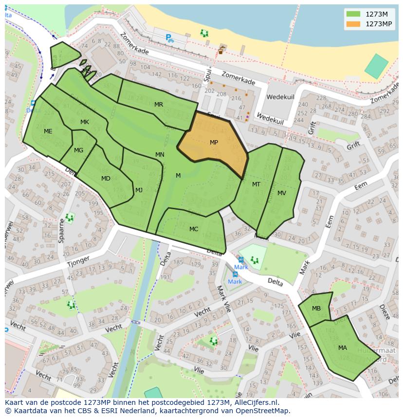 Afbeelding van het postcodegebied 1273 MP op de kaart.