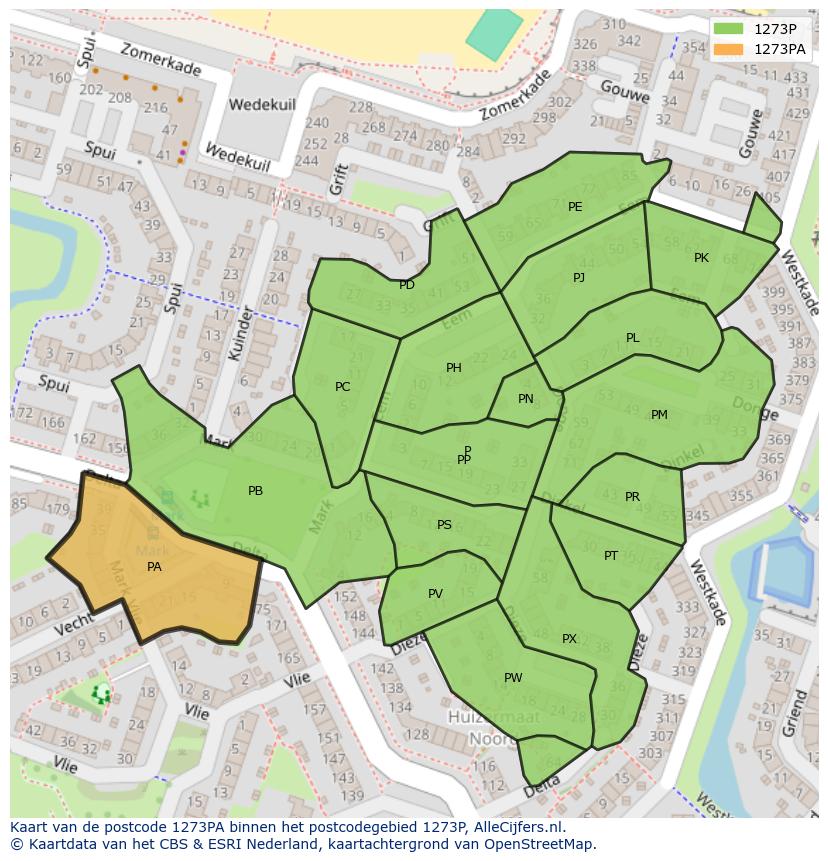 Afbeelding van het postcodegebied 1273 PA op de kaart.