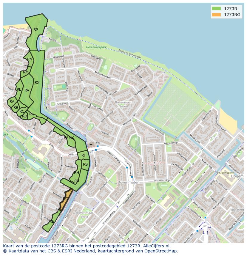 Afbeelding van het postcodegebied 1273 RG op de kaart.