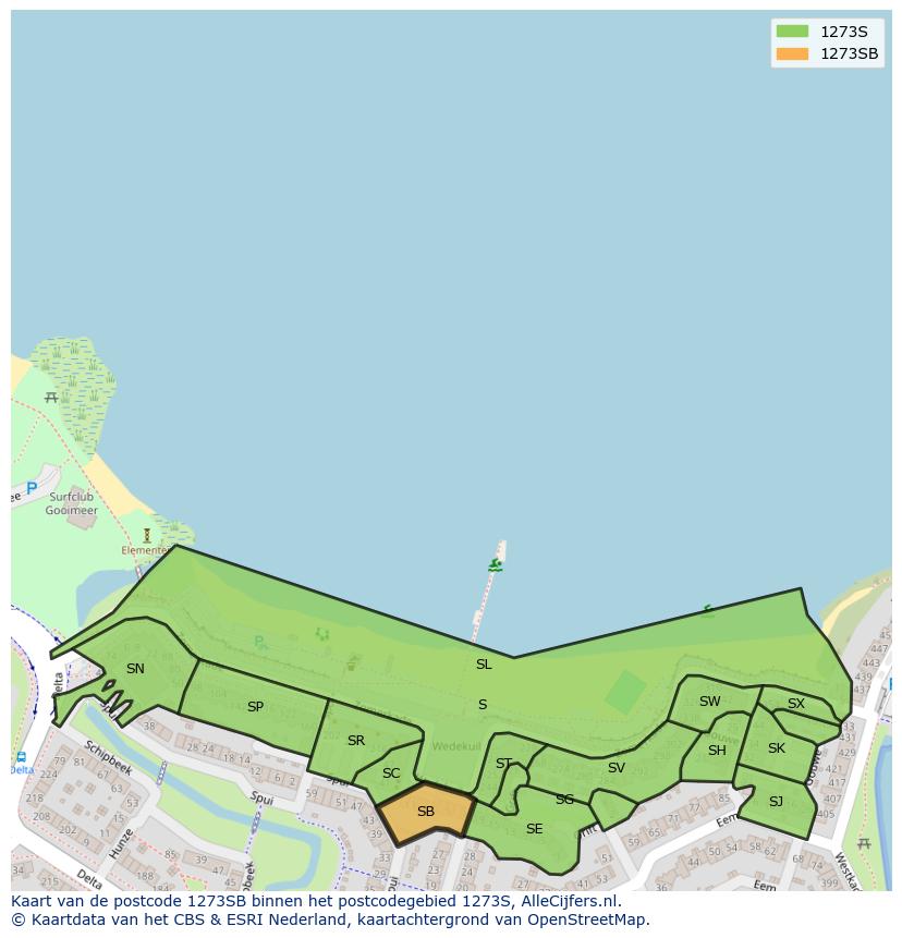 Afbeelding van het postcodegebied 1273 SB op de kaart.