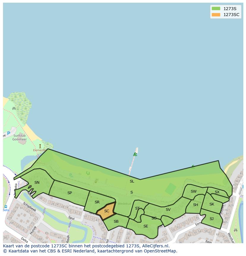 Afbeelding van het postcodegebied 1273 SC op de kaart.