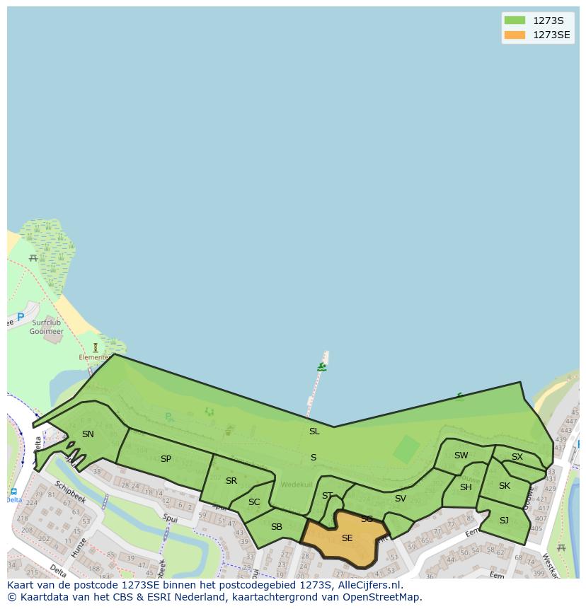 Afbeelding van het postcodegebied 1273 SE op de kaart.