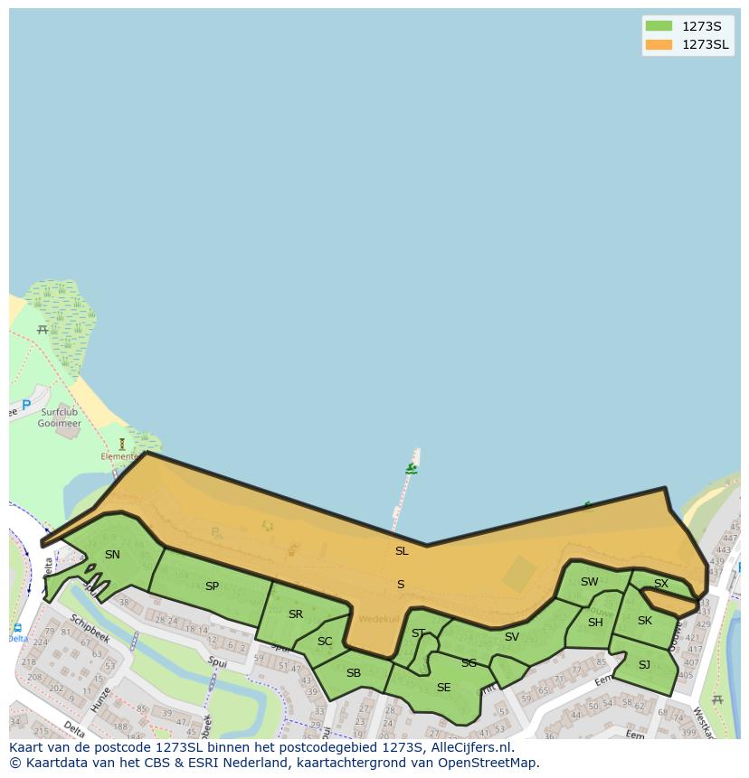 Afbeelding van het postcodegebied 1273 SL op de kaart.