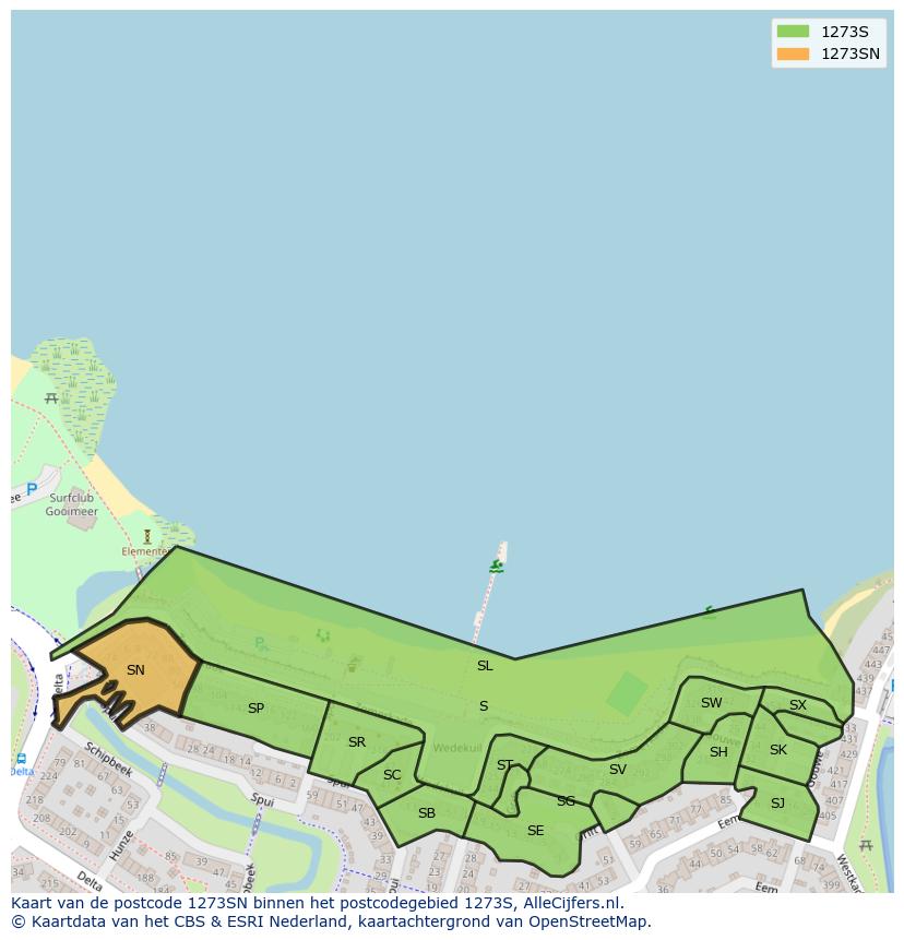 Afbeelding van het postcodegebied 1273 SN op de kaart.