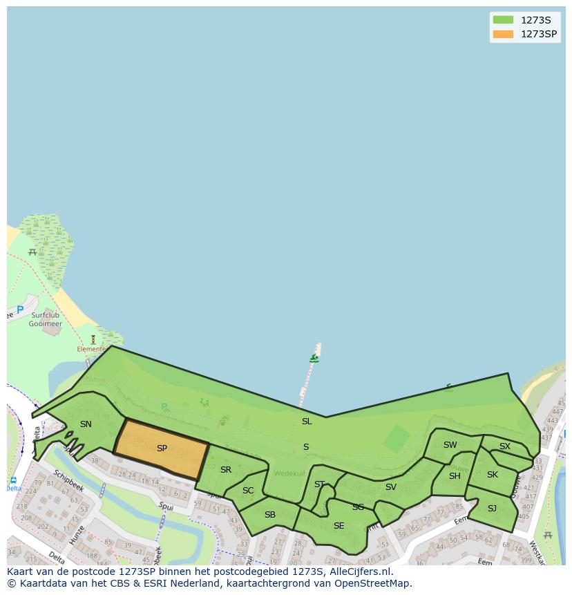Afbeelding van het postcodegebied 1273 SP op de kaart.