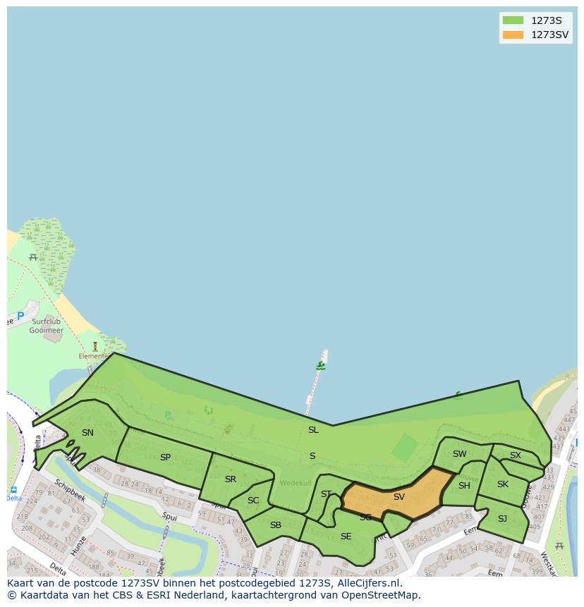 Afbeelding van het postcodegebied 1273 SV op de kaart.