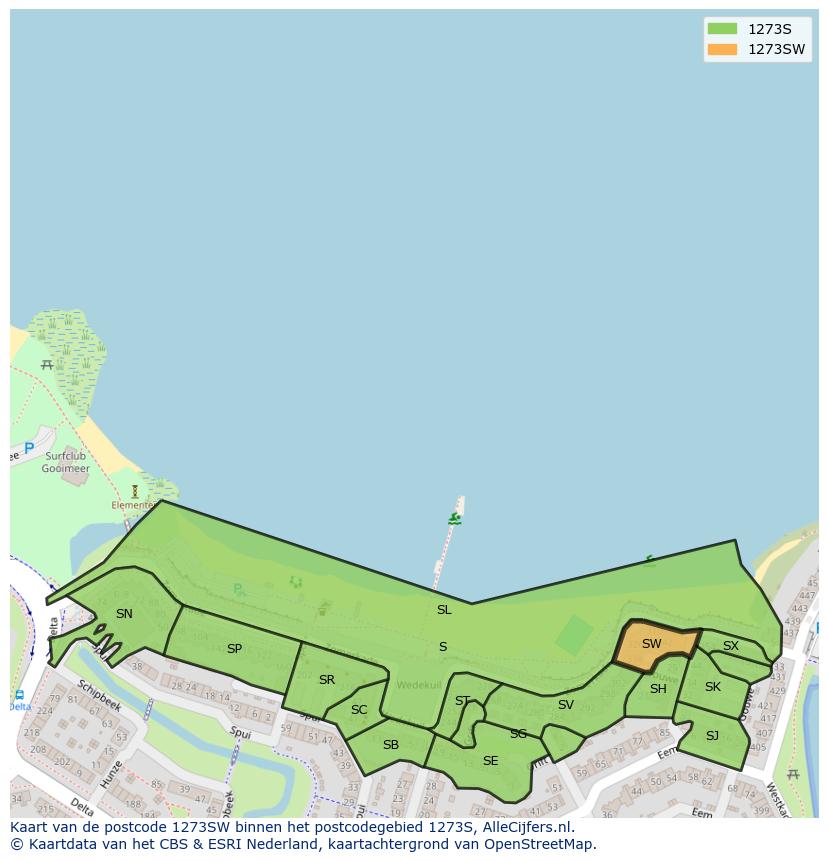 Afbeelding van het postcodegebied 1273 SW op de kaart.