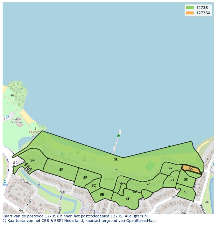 Afbeelding van het postcodegebied 1273 SX op de kaart.