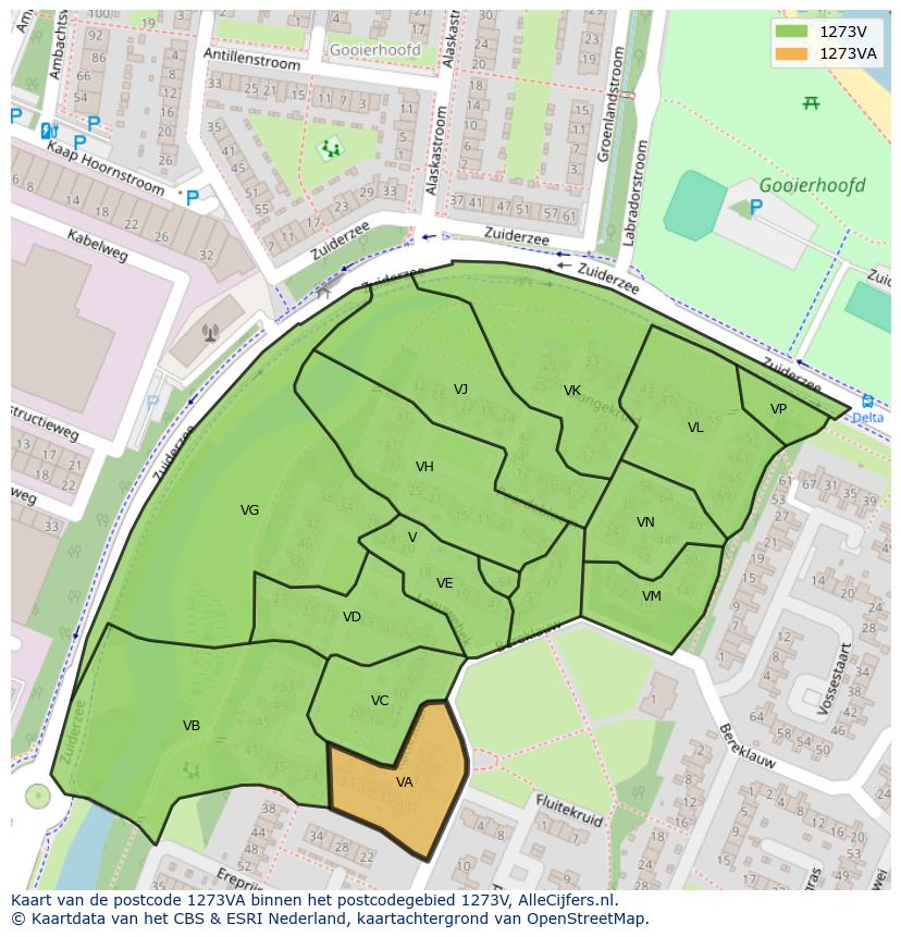 Afbeelding van het postcodegebied 1273 VA op de kaart.