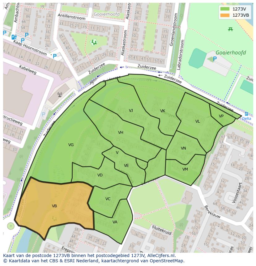 Afbeelding van het postcodegebied 1273 VB op de kaart.