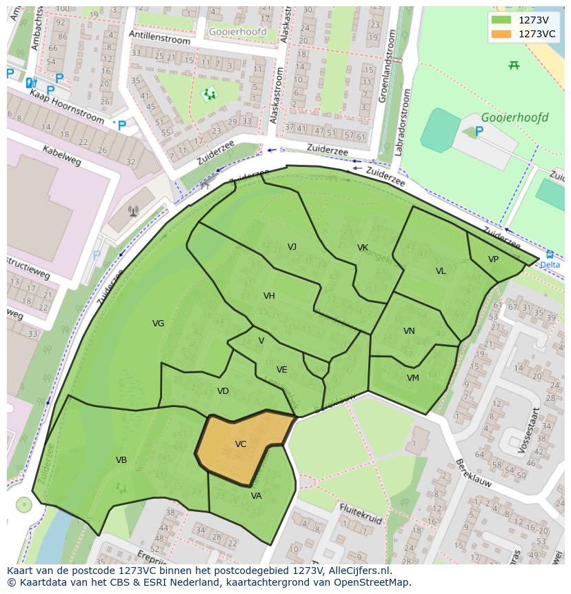 Afbeelding van het postcodegebied 1273 VC op de kaart.