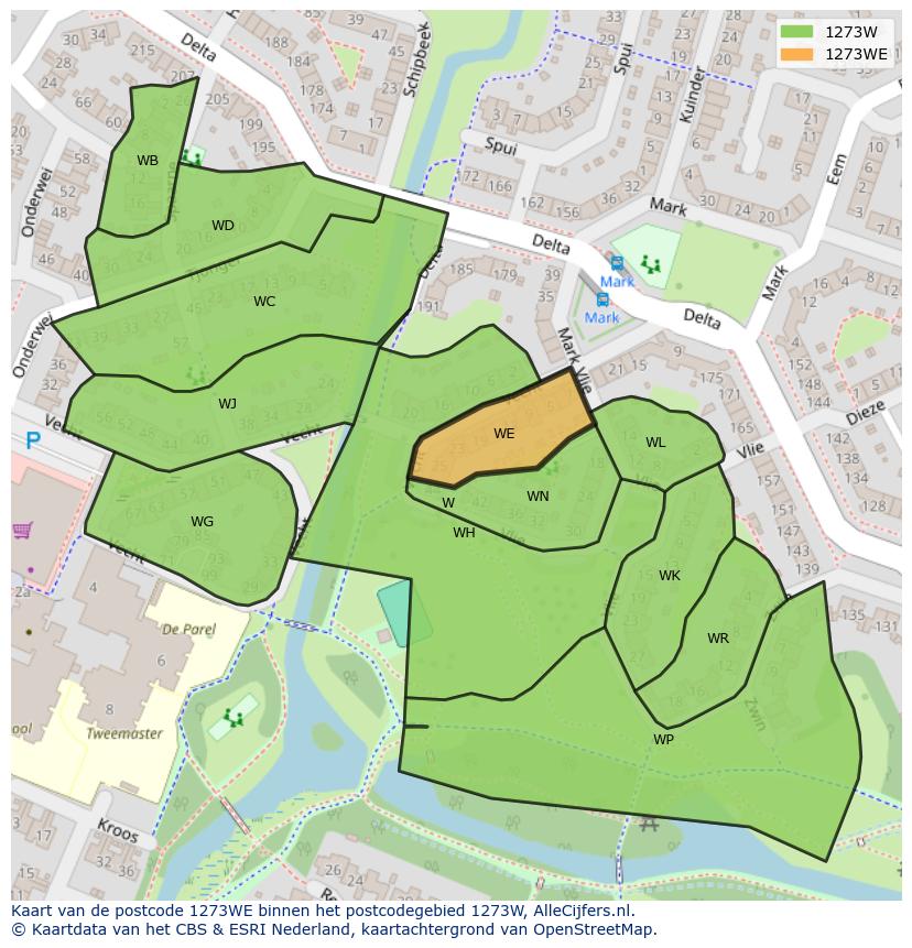Afbeelding van het postcodegebied 1273 WE op de kaart.