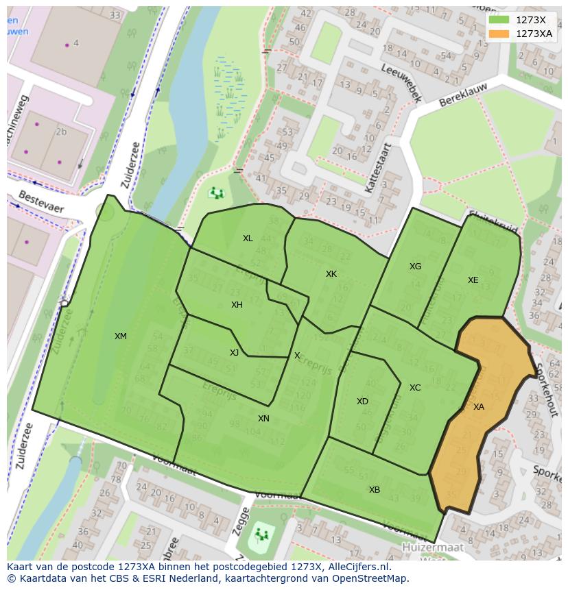 Afbeelding van het postcodegebied 1273 XA op de kaart.