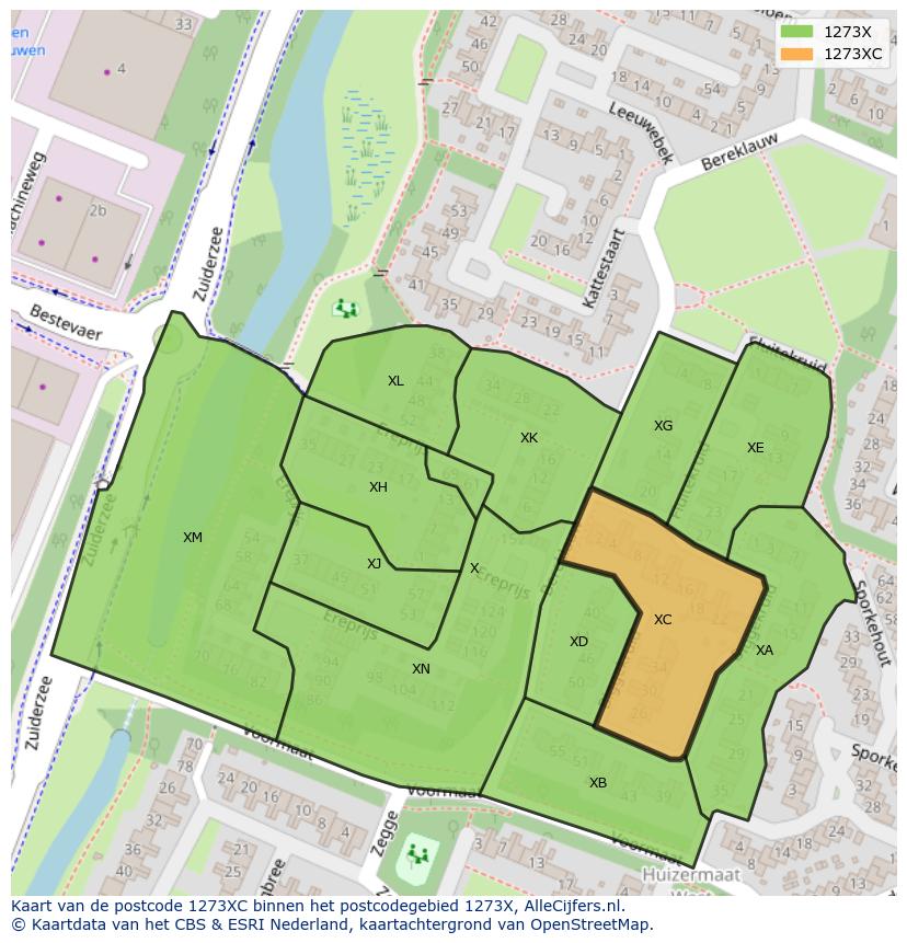 Afbeelding van het postcodegebied 1273 XC op de kaart.