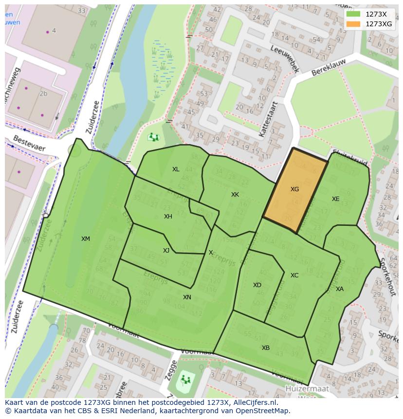 Afbeelding van het postcodegebied 1273 XG op de kaart.