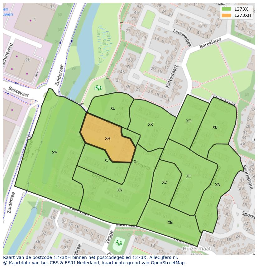 Afbeelding van het postcodegebied 1273 XH op de kaart.