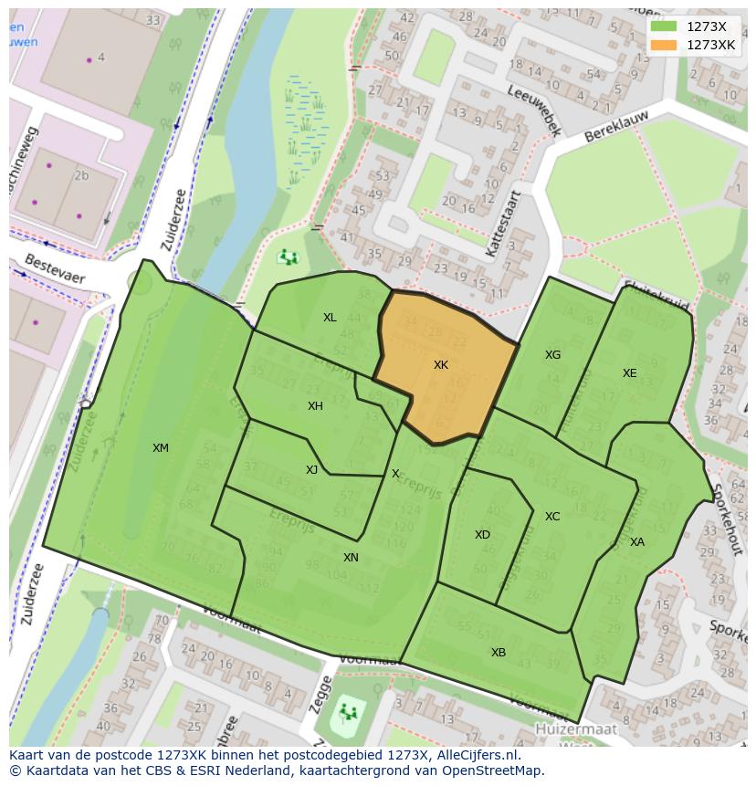 Afbeelding van het postcodegebied 1273 XK op de kaart.