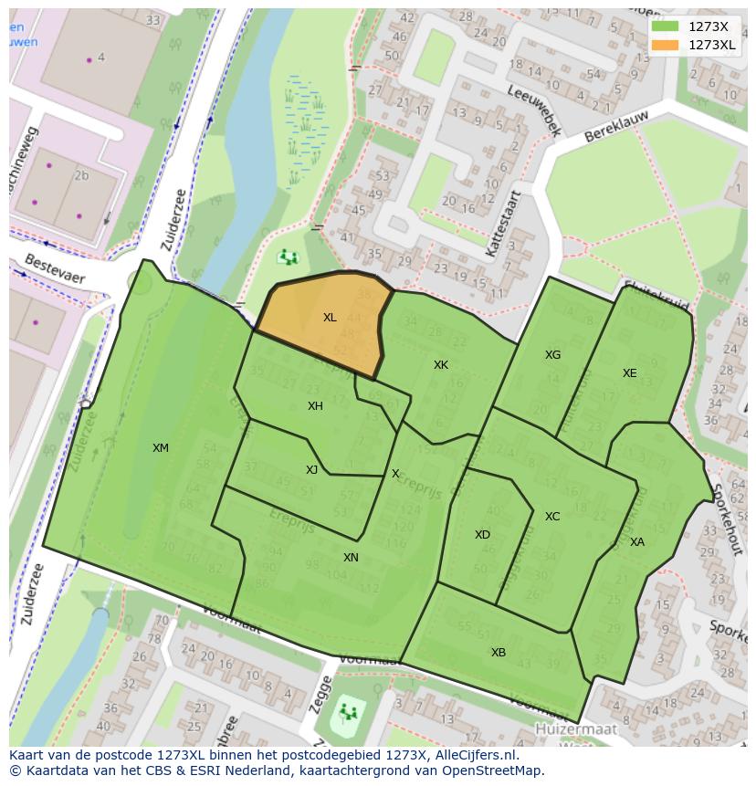 Afbeelding van het postcodegebied 1273 XL op de kaart.