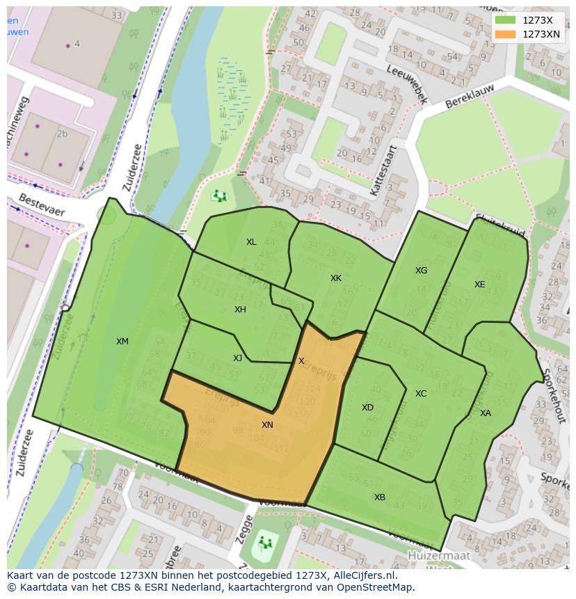 Afbeelding van het postcodegebied 1273 XN op de kaart.