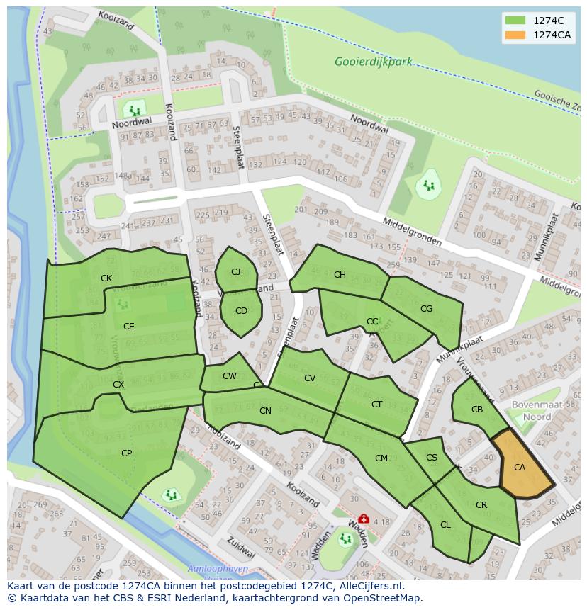 Afbeelding van het postcodegebied 1274 CA op de kaart.