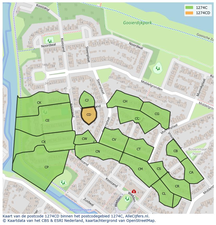 Afbeelding van het postcodegebied 1274 CD op de kaart.
