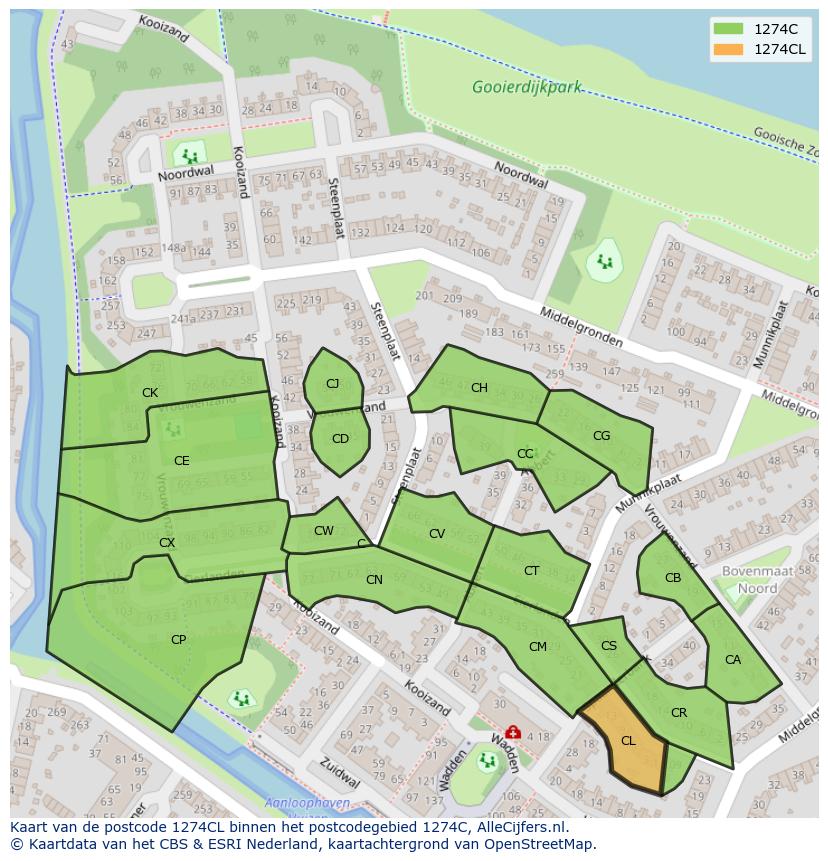 Afbeelding van het postcodegebied 1274 CL op de kaart.